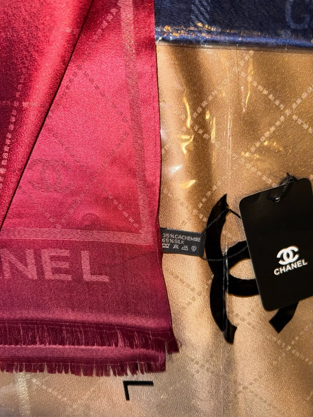 Burgundy Gold-tinted Reversible Silk & Cashmere Fashion Scarf Wrap- NWT